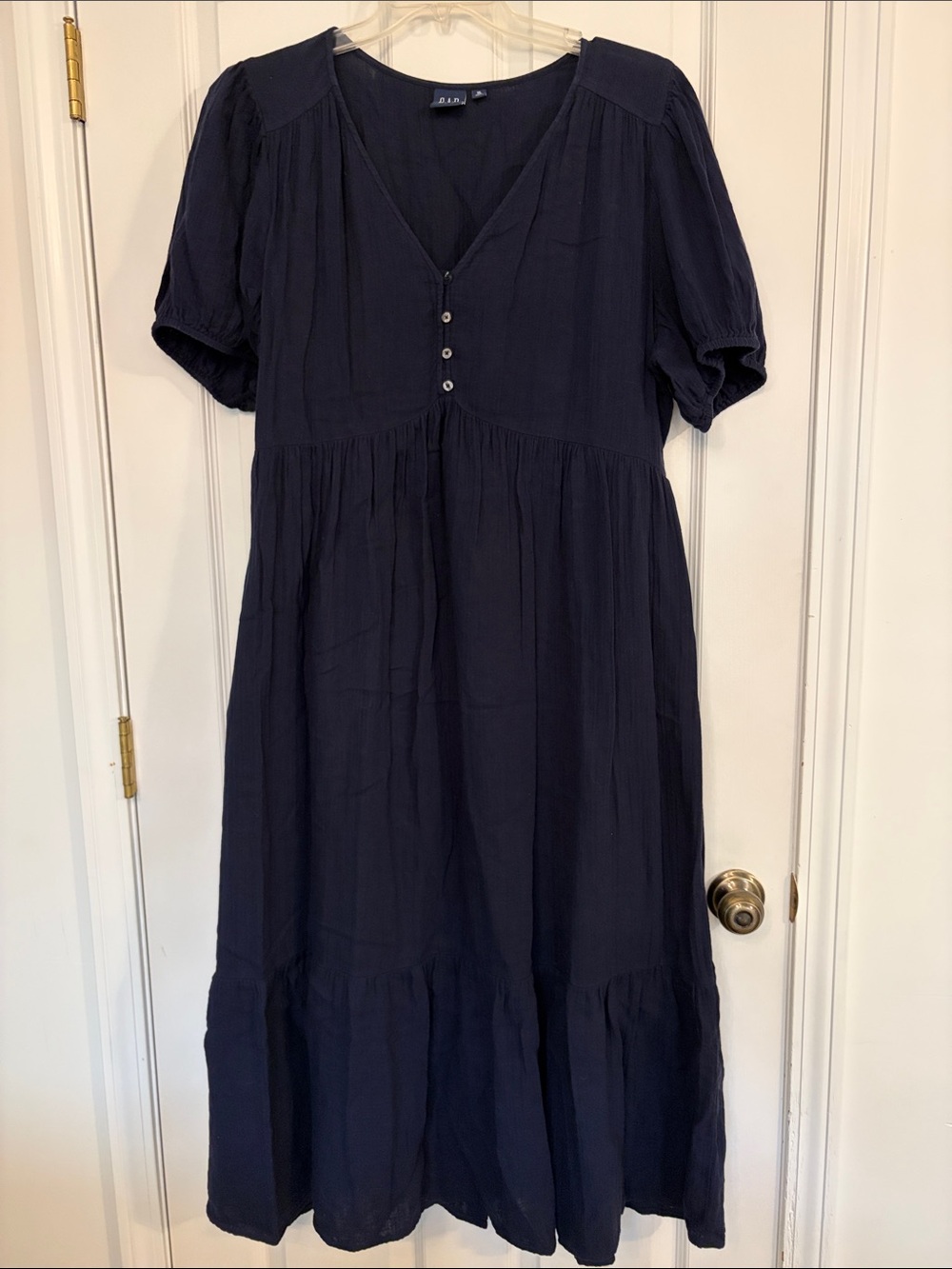 Gap Navy V-Neck Tiered Maxi Dress with Button Front and pockets